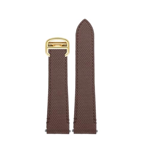 FKM ���o�[���v�o���h Cartier Santos De WSSA0009 WSSA0010 �ƌ݊�������A�N�C�b�N�����[�X�����p�t�b�f�S���X�g���b�v 19mm 21mm(A-Brown-Gold,19mm)