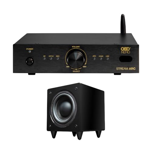 Image of OSD Audio 2.1 Home Audio Bundle - Nero Stream ARC 100W Stereo Amplifier w/ARC, Wireless BT, & DAC and Dual 8" 300W Powered Subwoofer for Deep Bass