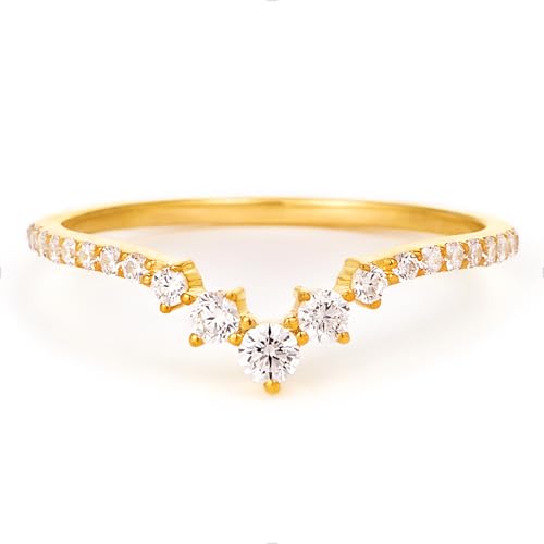 STORYJEWELLERY Ring Enhancer, Stackable Rings for Women, V Shaped Cubic Zirconia Ring, Curved Wedding Bands for Women, Engagement Rings for Women, Gifts for Her
