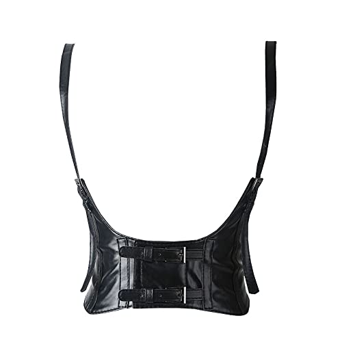 Vintage Gothic Faux Leather Underbust Corset Crop Top - Solid Color Adjustable Vest Waist Belt with Double Buckle Cincher