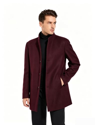 Image of FTCayanz Mens Trench Coat Wool Blend Single Breasted Overcoat | Stand Collar, Fall Slim Fit Top Coat, Winter Warm Coats for Men, Business Work Formal Casual Jacket, Daily Outwear