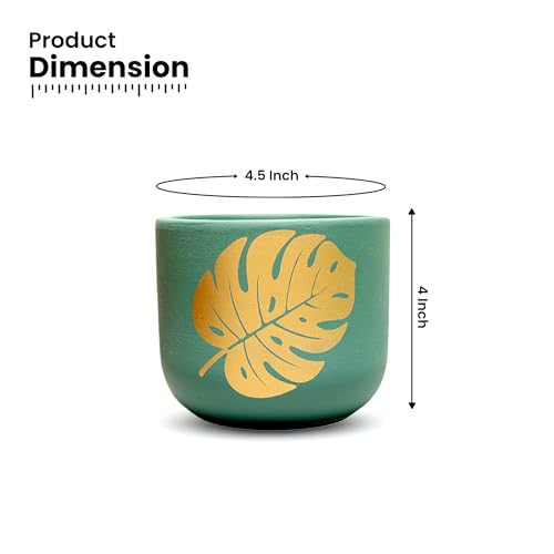 Image of Urban Plant Monstera Muse Handcrafted Terracotta Planter | Monstera Leaf Design | Indoor Clay Pot for Living Room | Artisan Decorative Flower Pot | Drainage Hole | 4.5 Inch