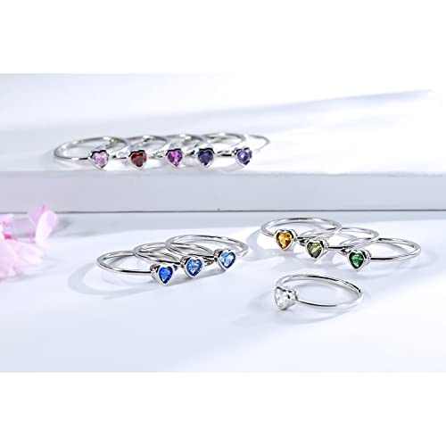 Simple Heart Birthstone Ring for Women 925 Sterling Silver Stackable Promise Ring with Colorful Cubic Zirconia Minimalist Jewelry Gift4