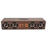 Eboxer Portable Stereo Wooden Soundbar, 20W Bluetooth Speaker, Rechargeable Bass Effect, with LED Digital Display, Alarm Clock and FM Radio, for Home Travel Party