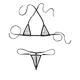 iEFiEL Transparent Damen Micro Bikini Set Spitze Bikinis mit Strings Tanga Mini Triangle Bra Neckholder Top BH Extrem Badeanzug Bademode X Schwarz Stern Einheitsgröße