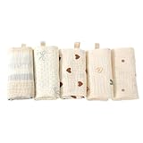 Lot de 5 langes bébé 26x25cm, Réutilisables Coton Biologique Naturel, carrés de mousseline ultra doux, absorbants et respirants, adaptés à la peau sensible des nouveau nés, pour filles et garçons