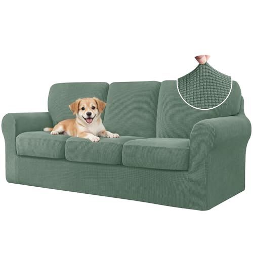 CHUN YI 7 Piece Couch Covers Sofa Covers Washable, Stretch Sofa Slipcovers for 3 Cushion Couch with Seperate Backrest and Cushion Covers, Anti Slip Furniture Protector for Dogs Pets (Large, Dark Cyan)