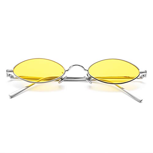 Image of COASION Vintage Small Oval Aesthetic Sunglasses Retro for Women Men Hippie Cool Metal Frame Sun Glasses
