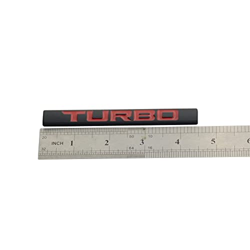 Image of 2PC Aluminum Stick ON Polish Text Turbo Decal Emblem Trim Badge Logo 3D Metal Turbo Premium CAR Side Fender Rear Trunk Emblem Badge (Black Red)