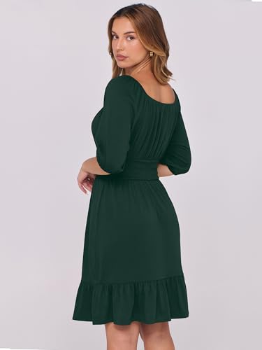 Image of ANRABESS Womens Lantern Short Sleeve Square Neck Casual Flowy Mini Dresses 2026 Holiday Summer Spring Beach Vacation Clothes