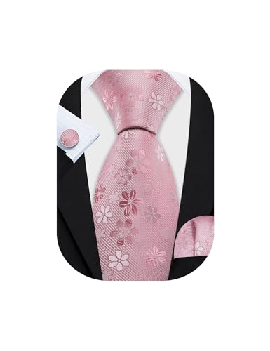 Image of Barry.Wang Men Tie Set Floral Paisley Silk Necktie Pocket Square Cufflinks Formal Wedding Party Business