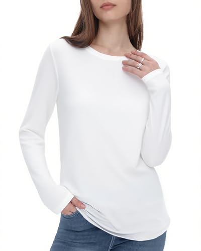 GAYHAY White Long Sleeve Shirts For Women Casual Plain Fall Tops Basic Loose Fit Tshirts Cute Clothes 2025