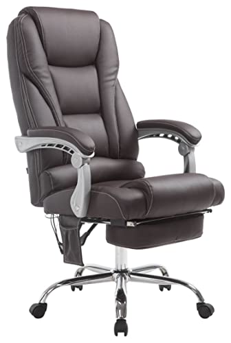 TPFLiving Silla de oficina XXL Pacira de piel sintética con función de masaje, silla de escritorio, silla giratoria, capacidad de carga de 150 kg, estructura: metal cromado - marrón