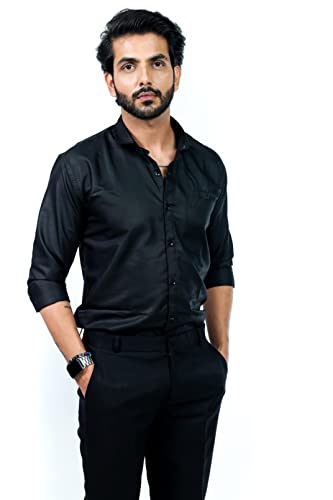Image of HARPITA Men's Solid Regular Fit Cotton Casual Shirt with Spread Collar & Full Sleeves