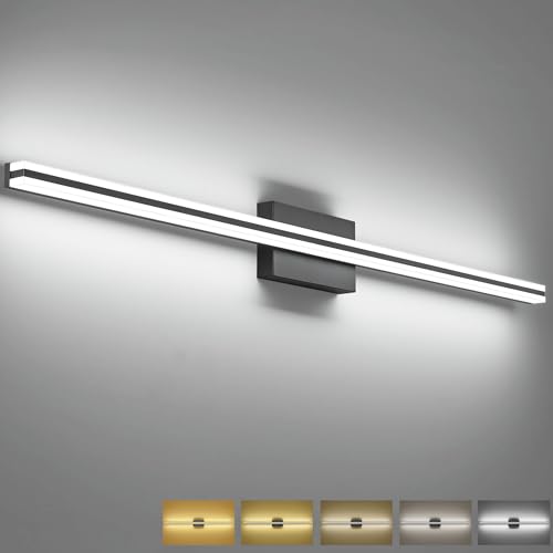 Image of SOLFART Bathroom Vanity Lights Over Mirror Dimmable 48 Inch Matte Black Bathroom Light Fixtures 5CCT 30W Vanity Lighting Fixtures