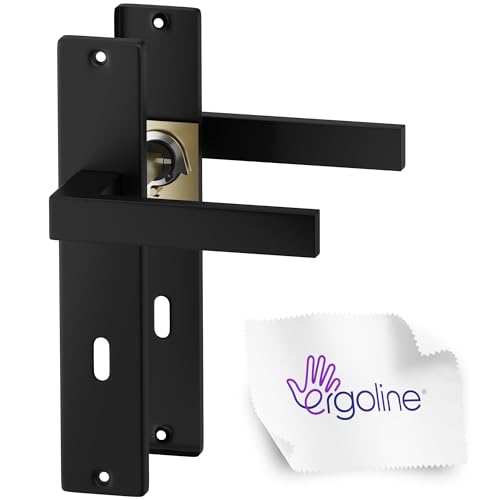 ERGO line CUBE Schwarz Türbeschlag Türgriff für Zimmertüren Langschild Drückergarnitur, Türbeschlag, Türklinke, Türklinke Schwarz, Türdrücker