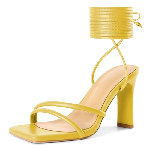 Image of Joseywade Chunky Heels For Women Lace Up Tie Up High Heel 3.5 inch Heeled Sandals Open Toe Shoes