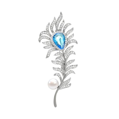 Broches de plumas de diamantes de imitación para mujer, delicados pines de perlas de agua dulce, elegantes accesorios de vestir, joyería