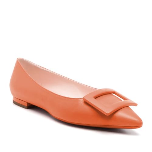 Women's Ballet Flats with Elegant Pointed Toe Square Buckle Detail Shoes