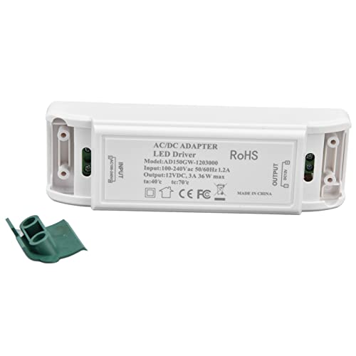 Zerodis Pilote d'Alimentation LED, Alimentation 12 V DC 3 A, Construction en Matériau ABS, pour Lampes de Bricolage et éclairage d'armoire