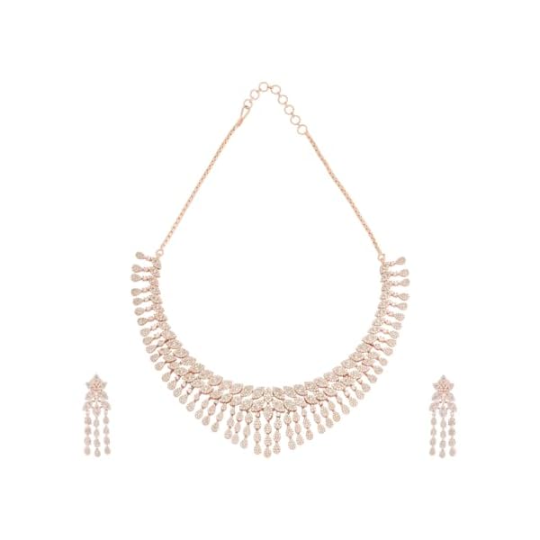 Kushal's Fashion Jewellery White Rose Gold Plated Ethnic Zircon Necklace Set - 416015
