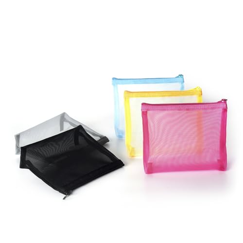 Image of Patu Zipper Mesh Bags, Beauty Makeup Cosmetic Accessories Organizer, Travel Toiletry Kit Set Storage Pouch, Multicolor, M, Widened, Assorted (5 pcs), Casual