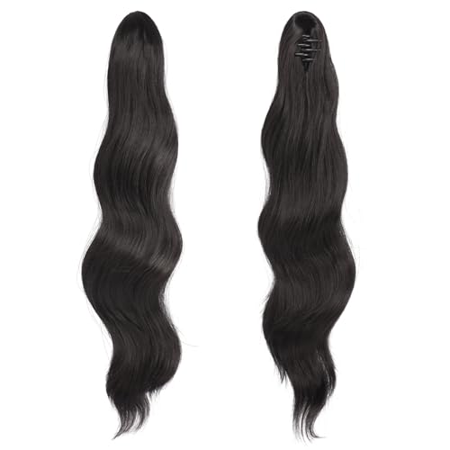 FESHFEN Ponytail Extensions 20 inch Long Wave Ponytail Claw Clip in Pony Tail Hair Extensions Wavy Ponytails with Claw Clip Synthetic Hairpieces for Women Girls Natural Black - Image 2