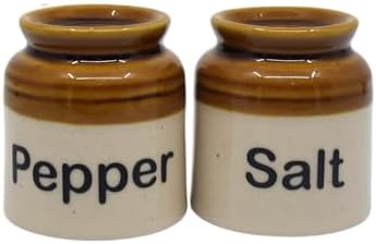 Elegant Ceramic Salt Pepper Set for Dining Table & Kitchen Salt Shakers Set | Classic Design, Easy Refill, Perfect for Kitchen & Dining - 60ML (Brown with Tray, 1 Set)