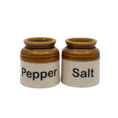 The Decor Lane Elegant Ceramic Salt Pepper Set for Dining Table & Kitchen Salt Shakers Set | Classic Design, Easy Refill, Perfect for Kitchen & Dining - 60ML (Brown with Tray, 1 Set)