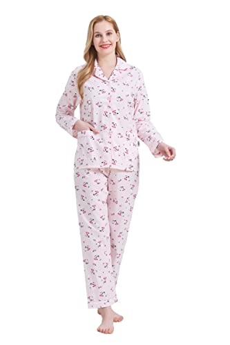 Image of GLOBAL Women Cotton Pajamas Long Sleeve PJs Button Down Sleepwear S-3XL