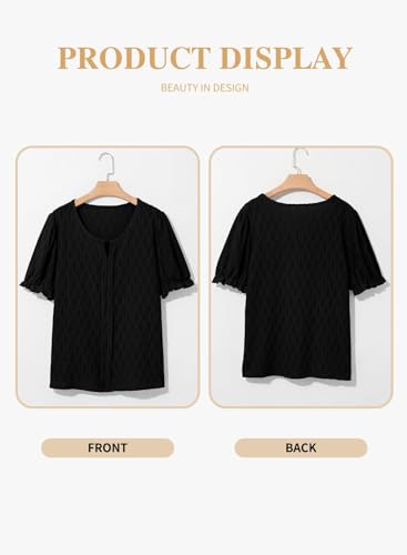 Eytino Women Plus Size Summer Tops Cute Puff Sleeve V Neck Casual Loose Blouse T Shirts(1X-5X)4
