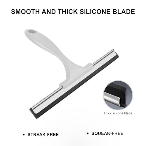 Image of SetSail Shower Squeegee for Glass Doors All-Purpose Squeegee for Shower Glass Heavy Duty Window Squeegee with Hook for Tile, Sink, Mirror, Car Windshield Cleaning 10 Inches, Grey Balck