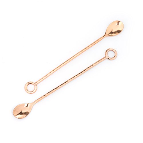 Copper Mixing Spoons Set Of 2 - Copper Plated Stainless Steel Bar Spoons With Elegant Ring On Top. - Copper Stirring Spoon For Moscow Mules #TOP5