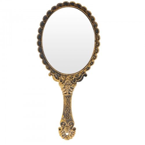 Wisebom Espejo de mano vintage, espejo antiguo, espejo de maquillaje, espejo mágico, espejo de viaje, espejo de mano con asa para mujeres, niñas, salón, viajes (bronce)