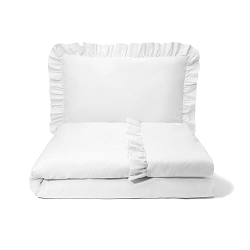 balbina Ropa de cama infantil de algodón, 2 piezas, ropa de cama infantil, ropa de cama con volantes y cremallera, funda nórdica de 100 x 135 cm y funda de almohada de 60 x 40 cm, color blanco