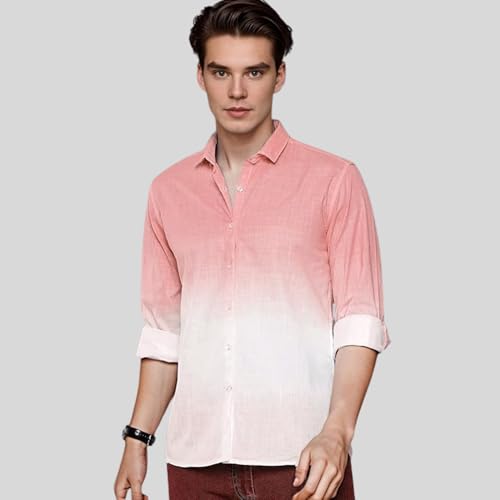 Image of IndoPrimo Men's Cotton Shirt with Full Sleeves Spread Collar Classic Style Solid Pattern Regular Fit and Standard Length