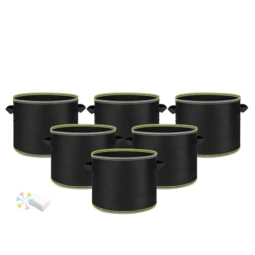 MEKOLIFE Fabric Grow Bags（5 Gallon 6Pack）, Thickened Aeration Planter Bags with Handles Plant Tags Seedling Bags for Outdoor Indoor Vegetable Garden, Black