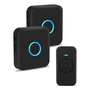 Wireless Doorbell, Mini Waterproof Doorbell, with 60 Chimes 5 Levels Volume and LED Flash, 1000ft Range 1 Button+2 Receivers Door Bell for Home Office Classroom Hospital
