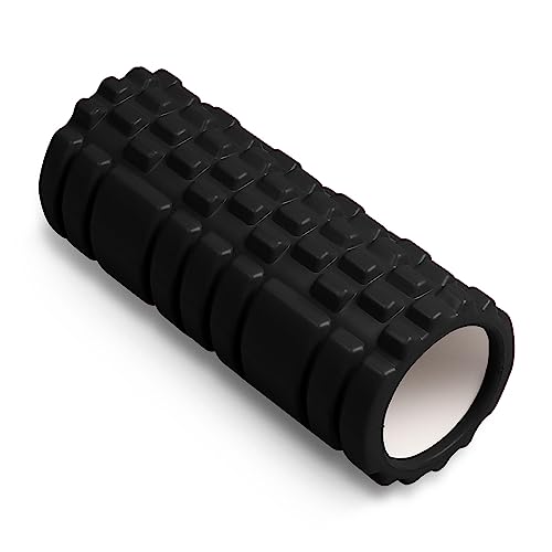 DRUNA Rodillo Rulo de Espuma Redondo para Masajes Musculares Pilates Yoga PVC Foam Roller Fitness INDIGO 33*14 cm. Negro