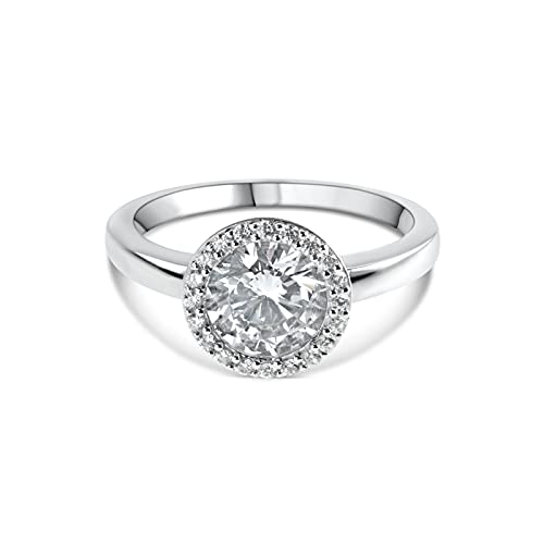 Bague argent 925 solitaire et couronne de zircons prestigieuse