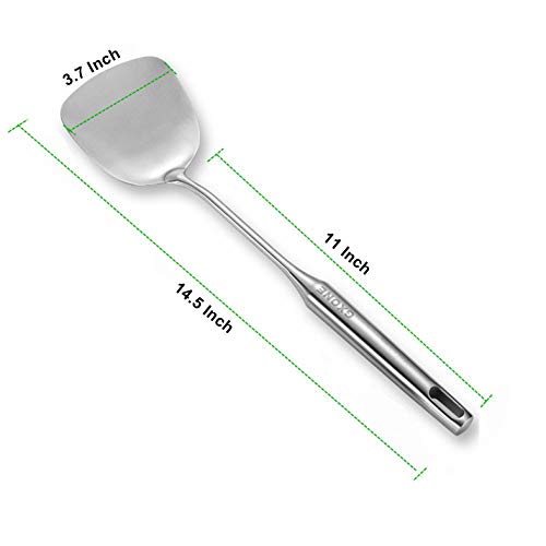 Wok Spatula Stainless Steel, Wide Metal Spatula With Hollow Long Handle Wok Utensils,Silver/14.7Inch #TOP1