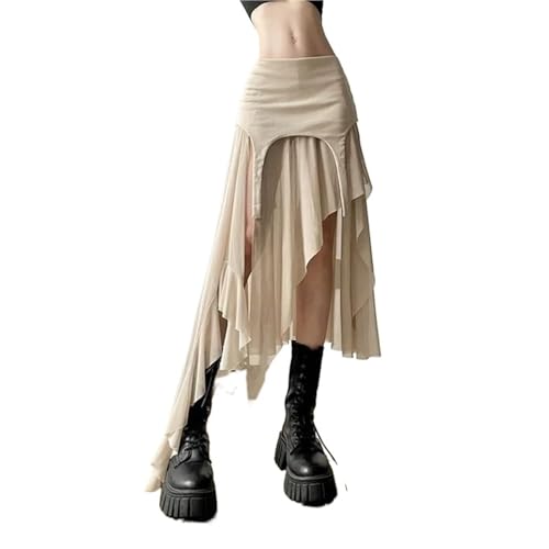 HWJFDC Petticoat Kleid Unregelmäßiger Netzrock for Frauen im Hot Girl Style, hoch taillierter Rüschenrock, schmale Passform, Vintage-Kleidung...