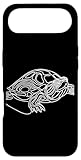 Hermosa ilustración de arte de línea en blanco y negro con una tortuga deslizante de orejas rojas en estilo minimalista. El elegante diseño de contorno muestra los distintivos patrones de concha de la tortuga y las características encantadoras. Diseño de Jimbeels.
