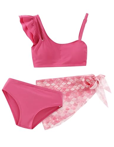 Girls Swimsuit 3 Piece Bikini Set Adjustable Straps Ruffle Bathing Suit with Cover Up for Girl Beach Swimwear