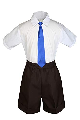 MILLTEX 3 Pieces Set Formal Party Wedding Color Satin Necktie Shirt Brown Shorts Set New Born Baby Boy Toddler Sm-4T (M (6-12 Months Old), Royal Blue)