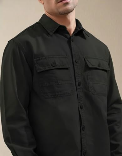 Image of SMOWKLY Men's Casual Shirt | Full Sleeve Button Down Shirt with Dual Chest Pockets | Stylish Regular Fit 100% Cotton Office, Party Shacket | Fashionable Western Outfit
