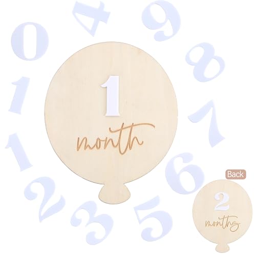 Wooden Balloon Baby Milestone Cards - Wooden First Year Milestone Signs,Baby Announcement Monthly Milestone Markers,Baby Shower Photography Props