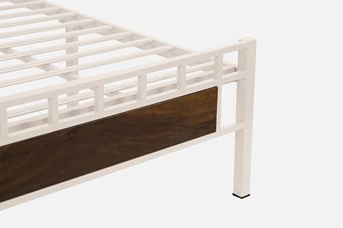 Image of Orvo Metal Queen Size Bed Without Storage | Wrought Iron Double Bed with Headboard & Footboard | Sturdy Powder Coated Platform Bed Queen Size Cot for BedroomLivingRoom Ivory (75x60)