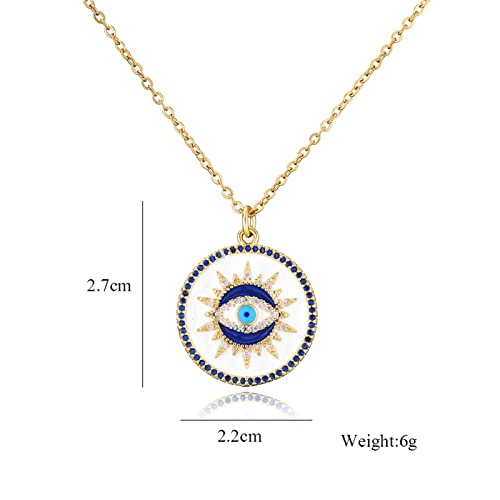 Cmoonry Evil Eye Necklace 14K Gold Plated 17.7+2" O Chain Necklace Lucky Blue Eye Gift (20886) #TOP1