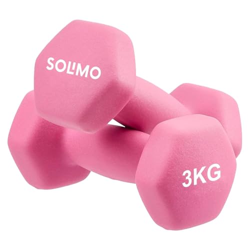 Image of Amazon Brand - Solimo Neoprene Dumbbell 3 Kg, Set of 2 (Light Pink)